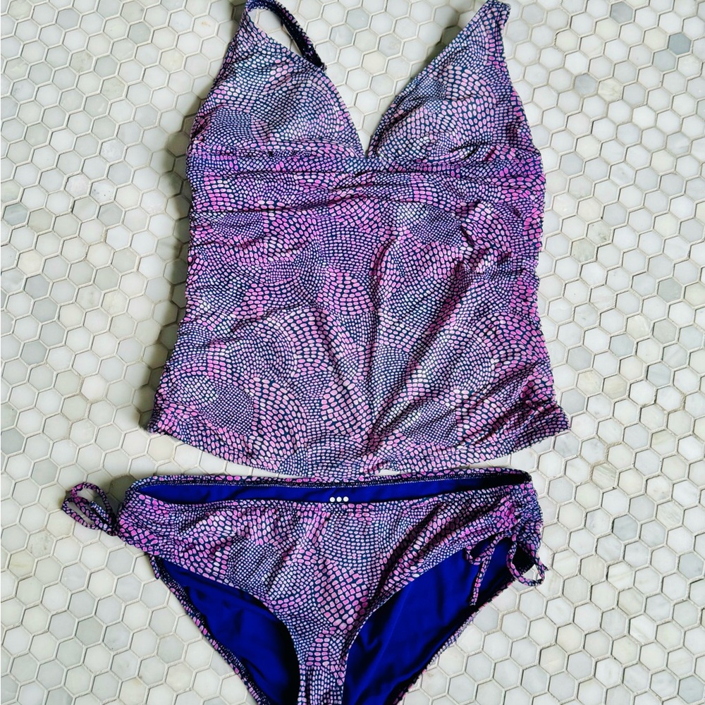 Title Nine Purple & Pink Patterned Tankini Set